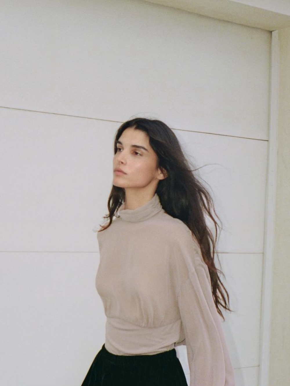 Zara Light Taupe Cowl-Neck Long Sleeve Top